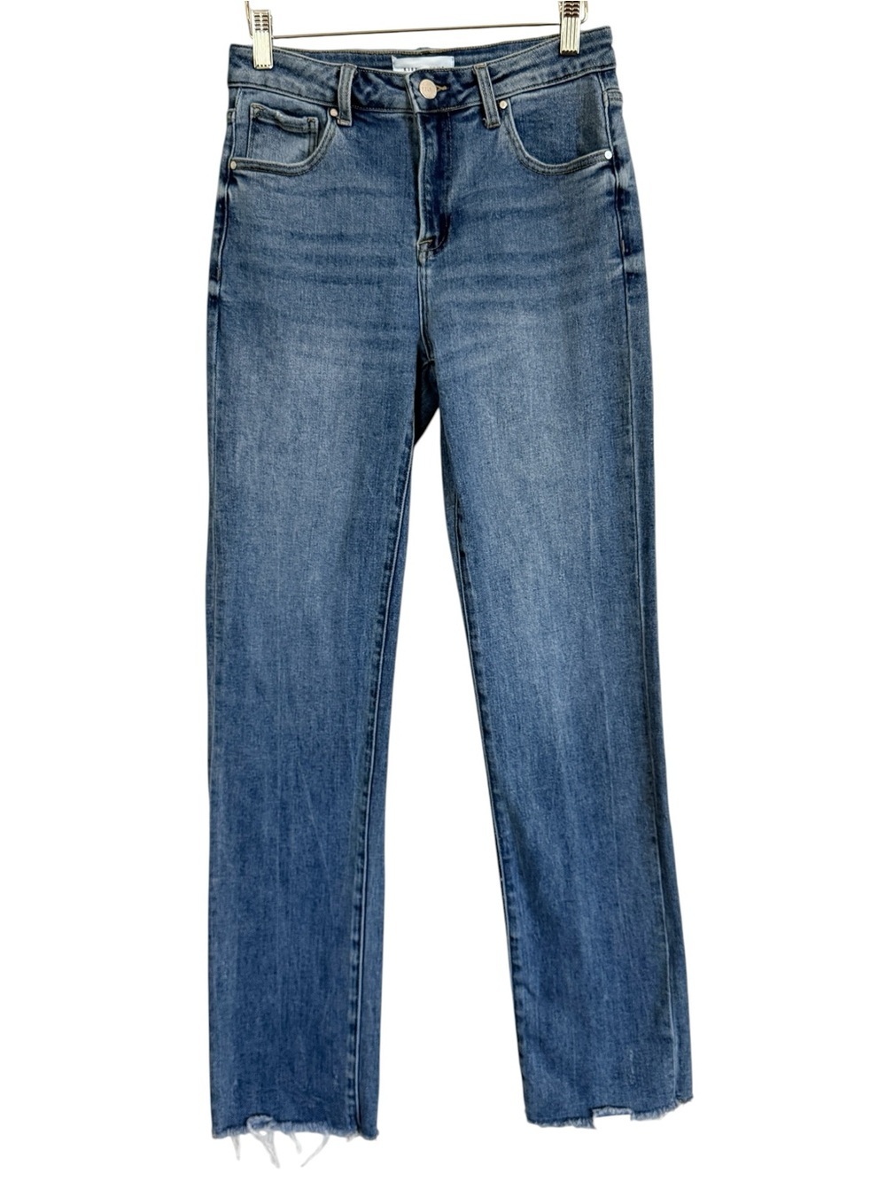 Risen High Rise Straight Leg Jeans Raw Hem Medium Wash Size Women’s Size 3/26